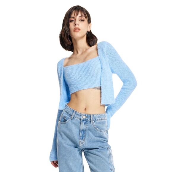 Cider Blue Fuzzy Soft Crop Cardigan - Size Small - Picture 1 of 6